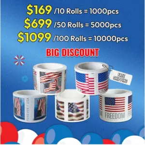 Highly Recommended: $169 for 10 Rolls(1000pcs) - 2017/2018/2019/2022 Flag